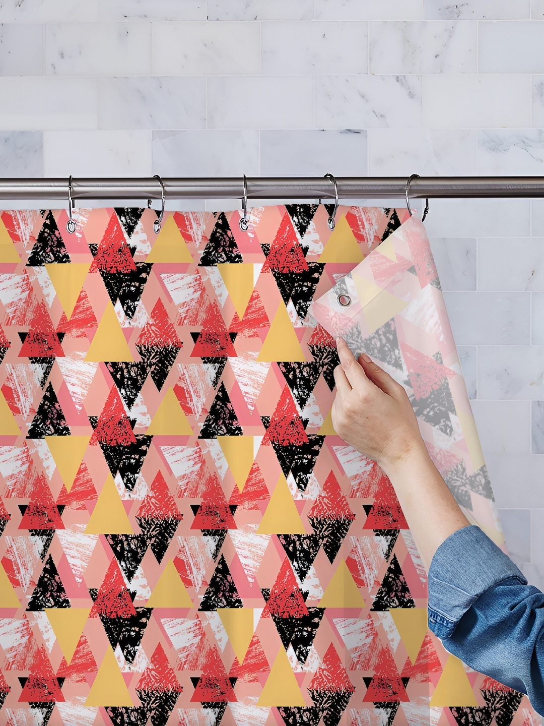 

ArtzFolio Pink & Yellow Printed Waterproof Shower Curtains