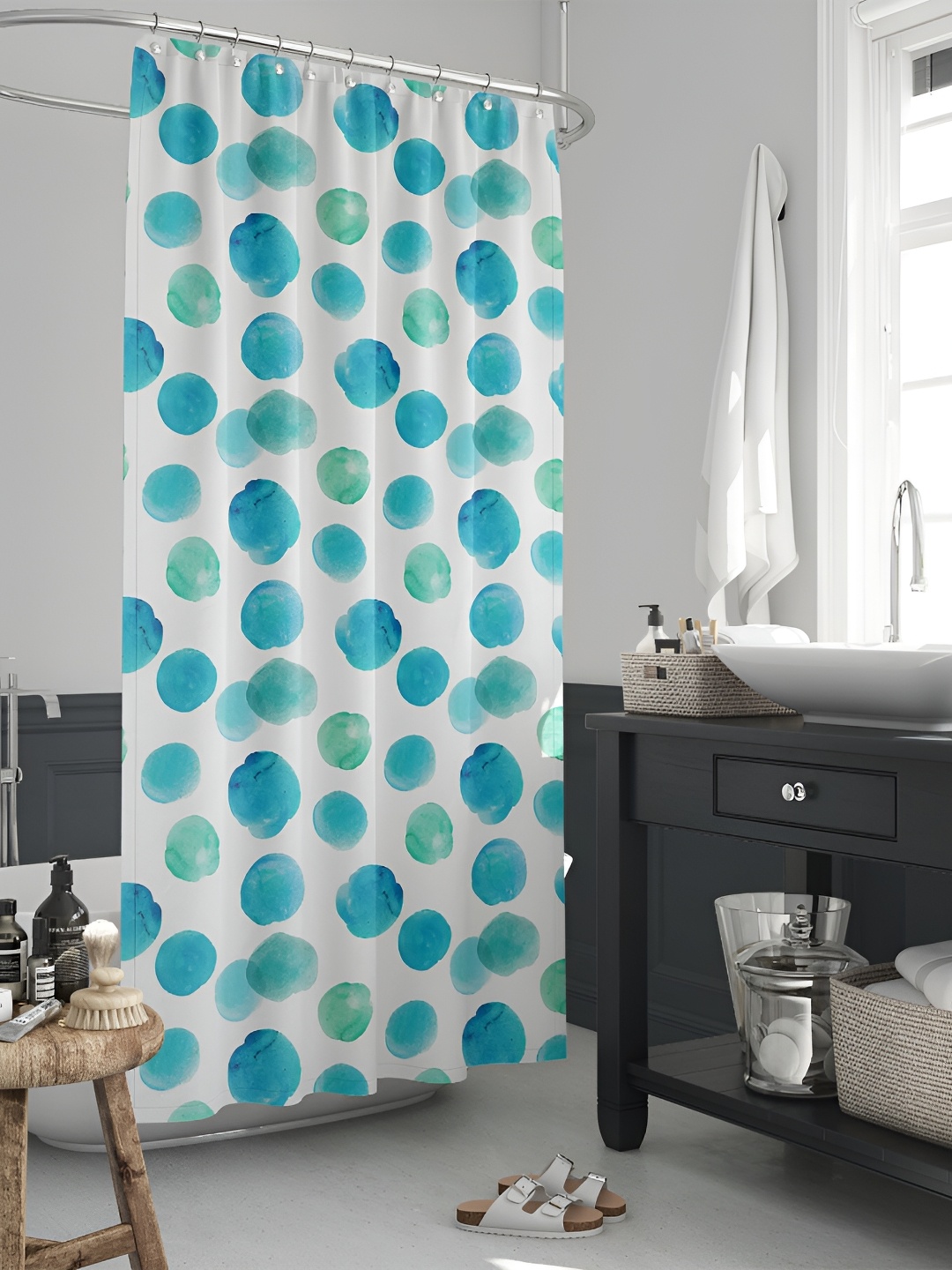 

ArtzFolio White & Blue Printed Waterproof Shower Curtains