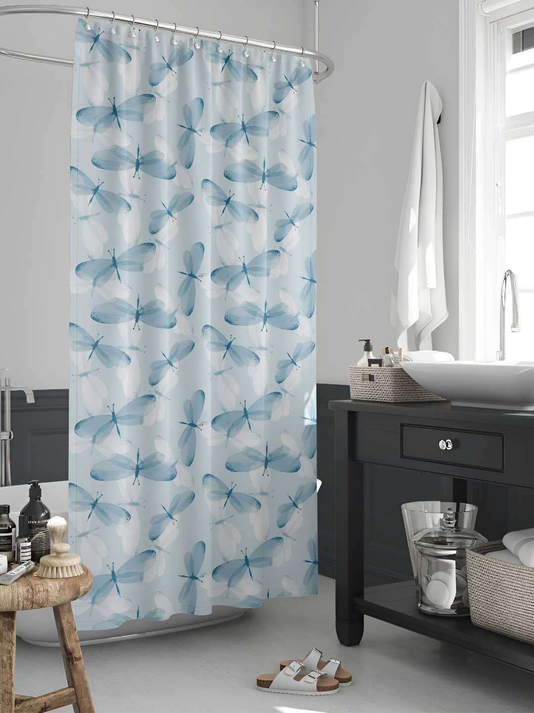 

ArtzFolio Teal Blue & White Printed Waterproof Shower Curtains