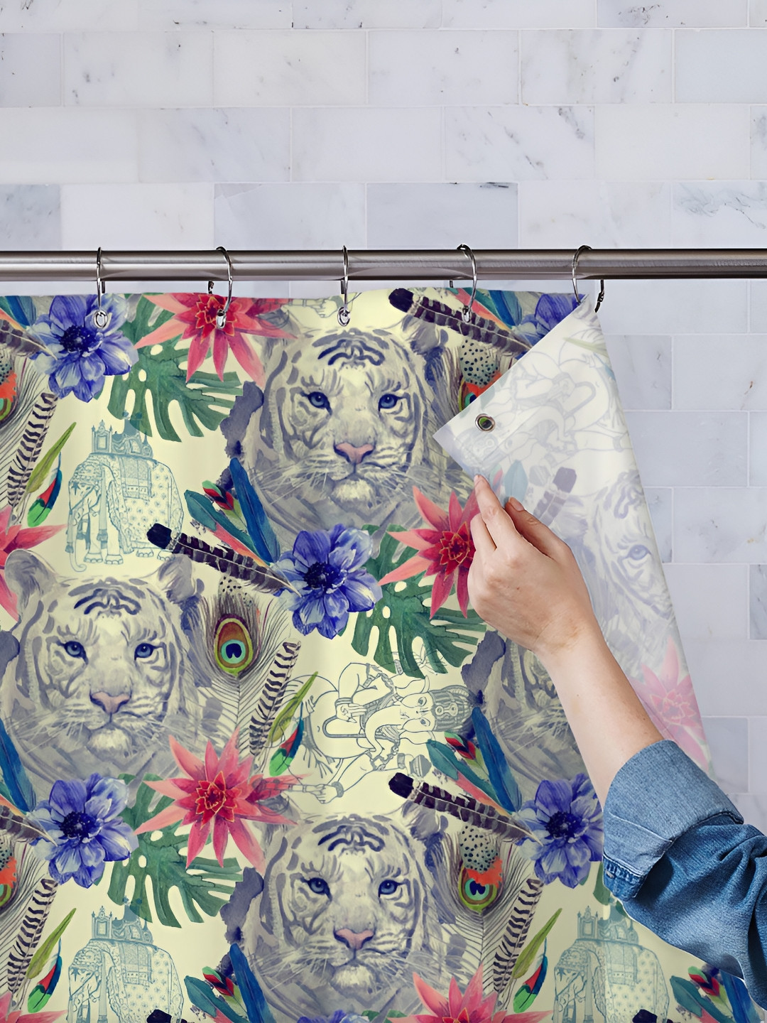 

ArtzFolio Yellow & Blue Printed Waterproof Shower Curtains