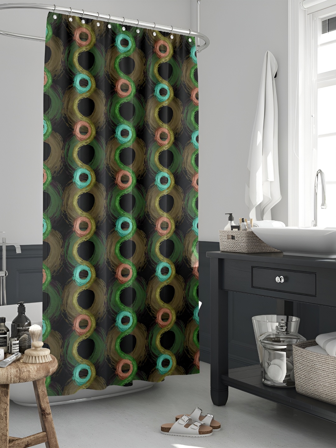 

ArtzFolio Green & Blue Printed Waterproof Shower Curtains