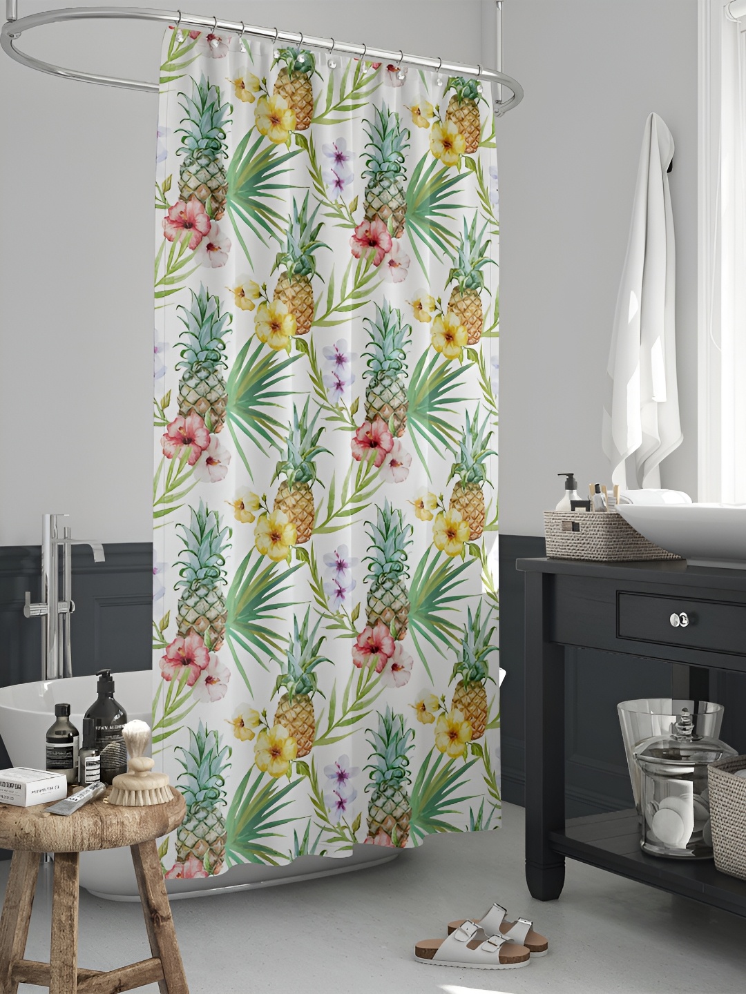 

ArtzFolio White & Green Pineapple Printed Waterproof Shower Curtains