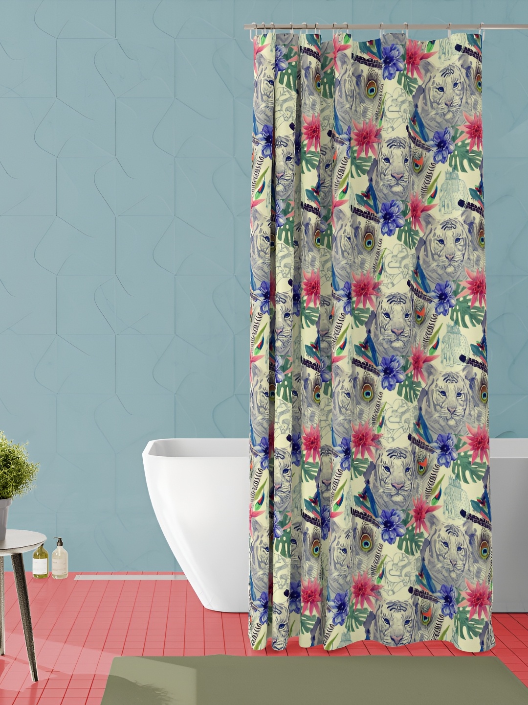 

ArtzFolio Yellow & Blue Printed Waterproof Shower Curtains