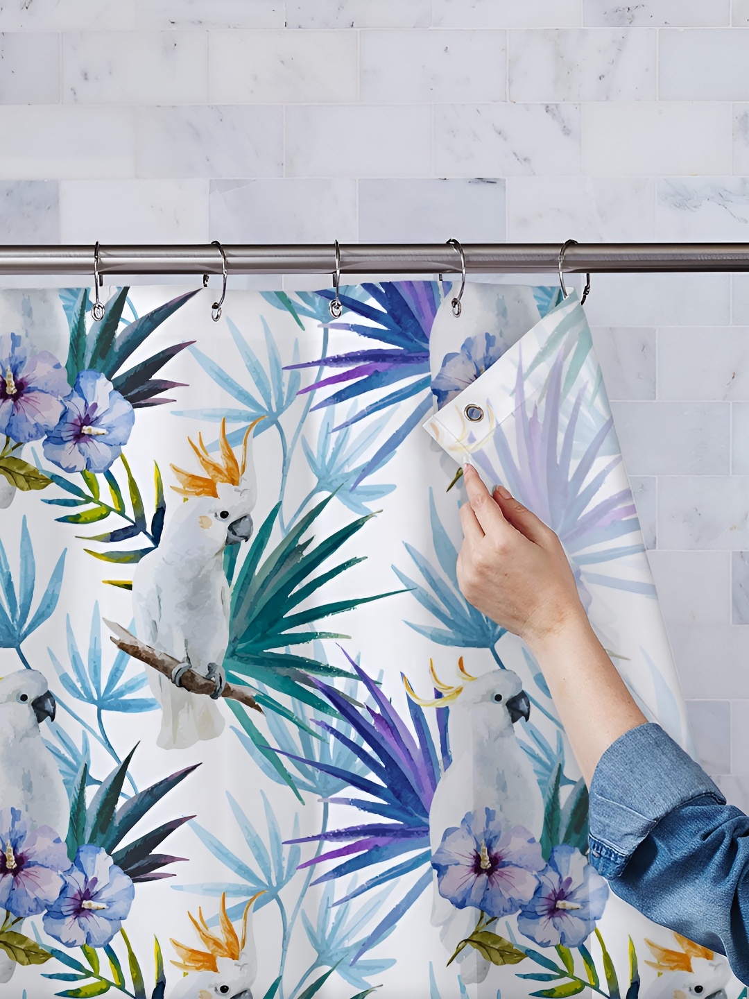 

ArtzFolio Blue & White Printed Waterproof Shower Curtains