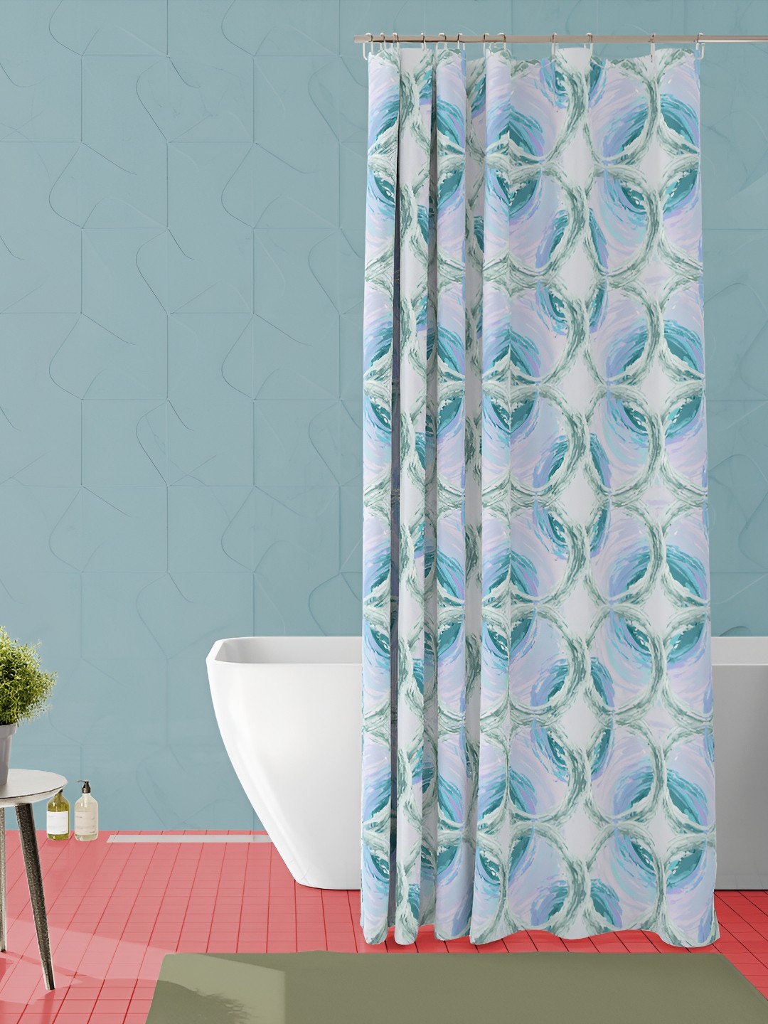 

ArtzFolio White & Blue Printed Waterproof Shower Curtains