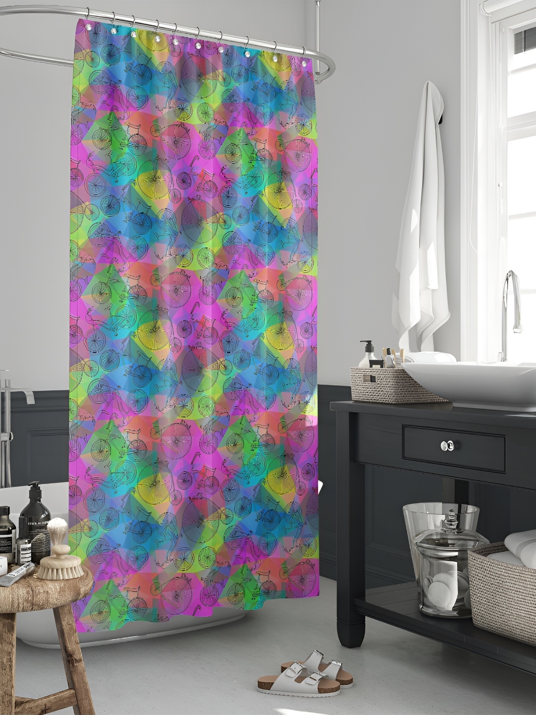 

ArtzFolio Pik & Blue Cycle Printed Waterproof Shower Curtains, Yellow