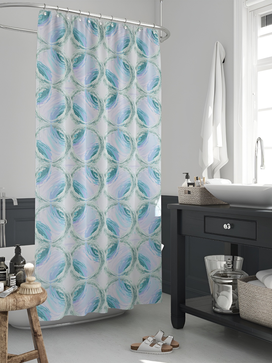 

ArtzFolio Blue & Green Printed Waterproof Shower Curtain