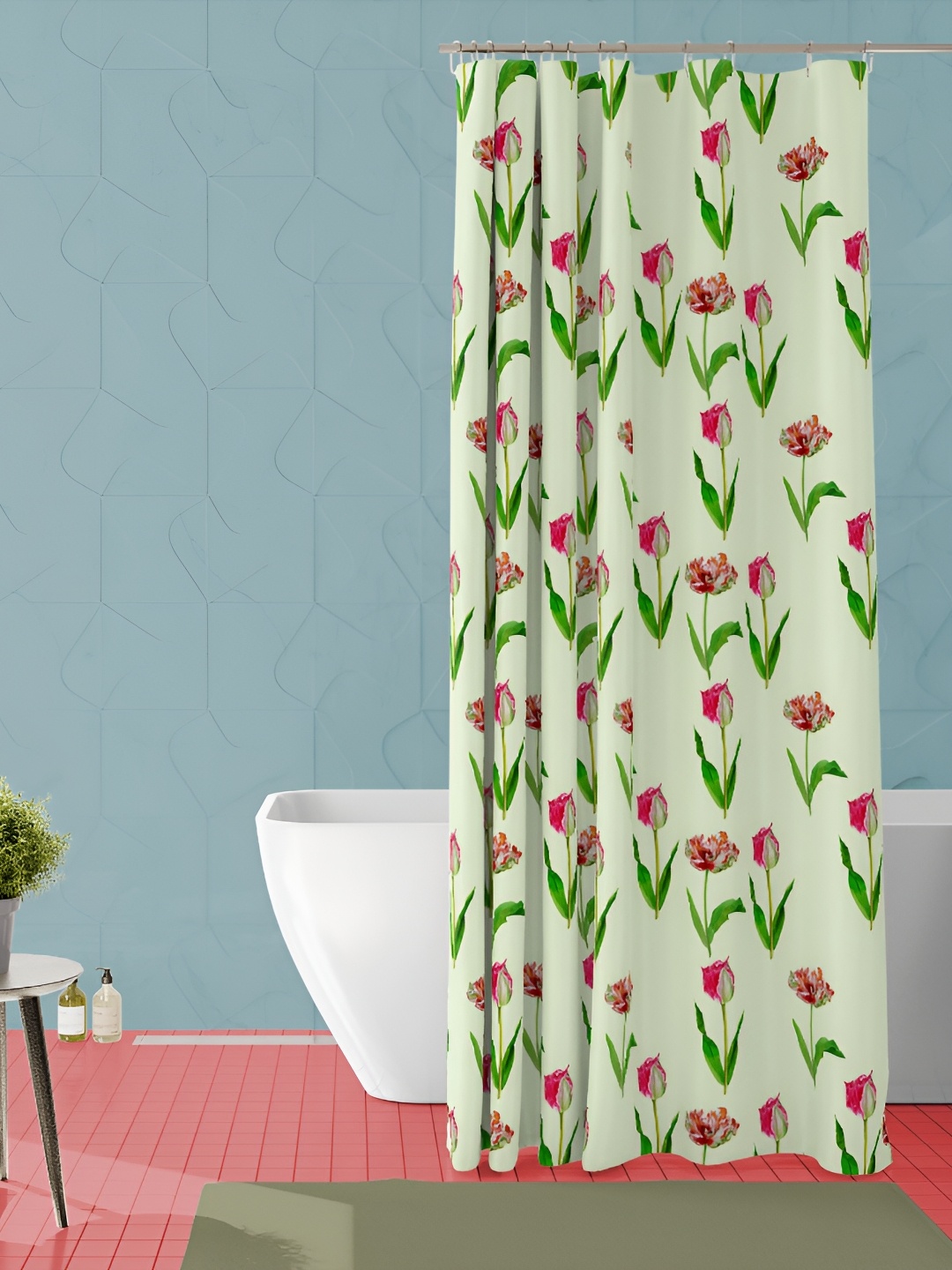 

ArtzFolio Green & Pink Printed Waterproof Shower Curtain