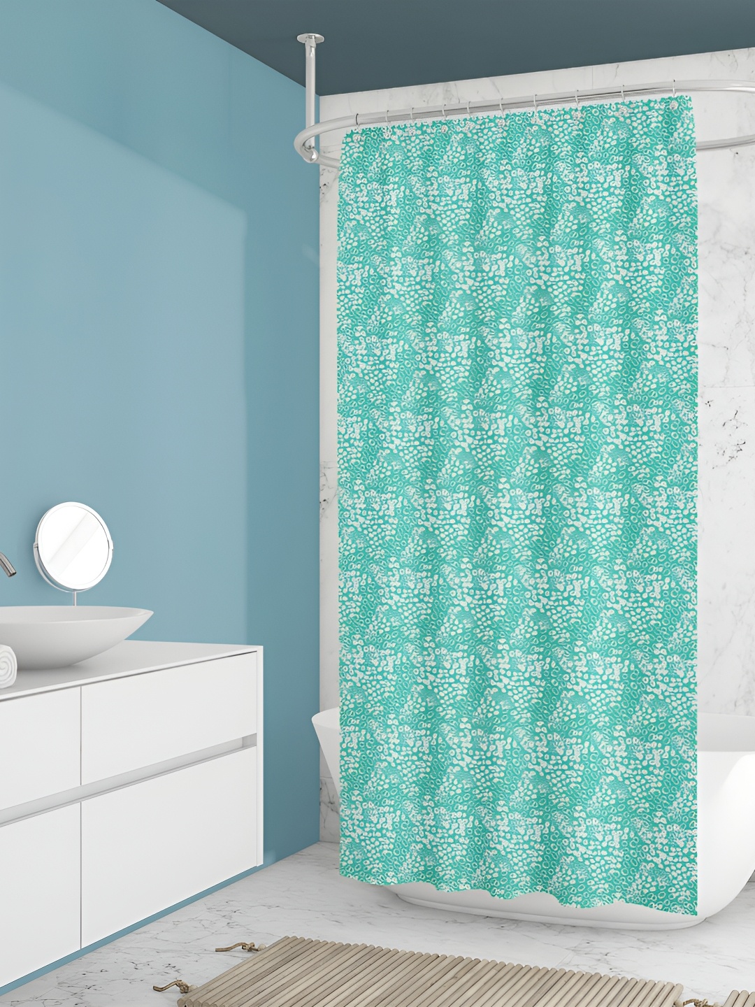 

ArtzFolio Green & White Printed Waterproof Shower Curtain