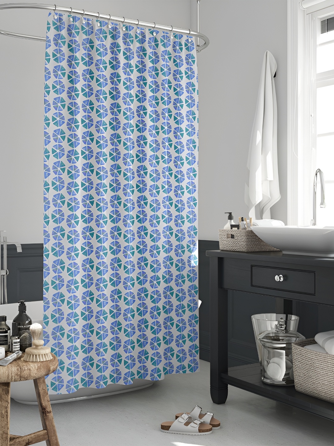 

ArtzFolio Blue & White Printed Waterproof Shower Curtains