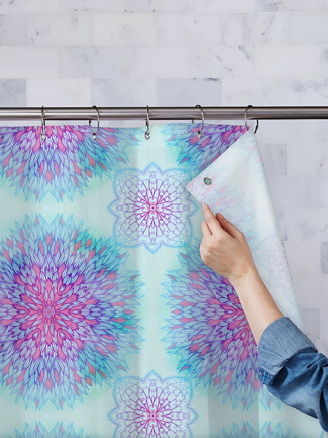 

ArtzFolio Blue & Pink Printed Waterproof Shower Curtains