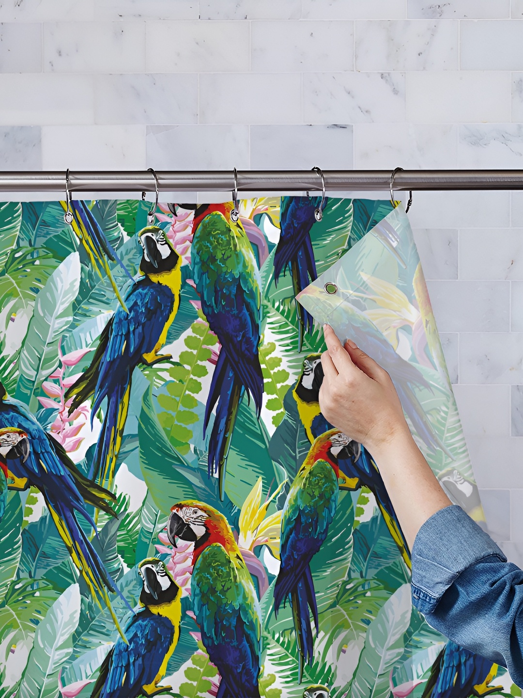 

ArtzFolio Green & Blue Printed Waterproof Shower Curtains