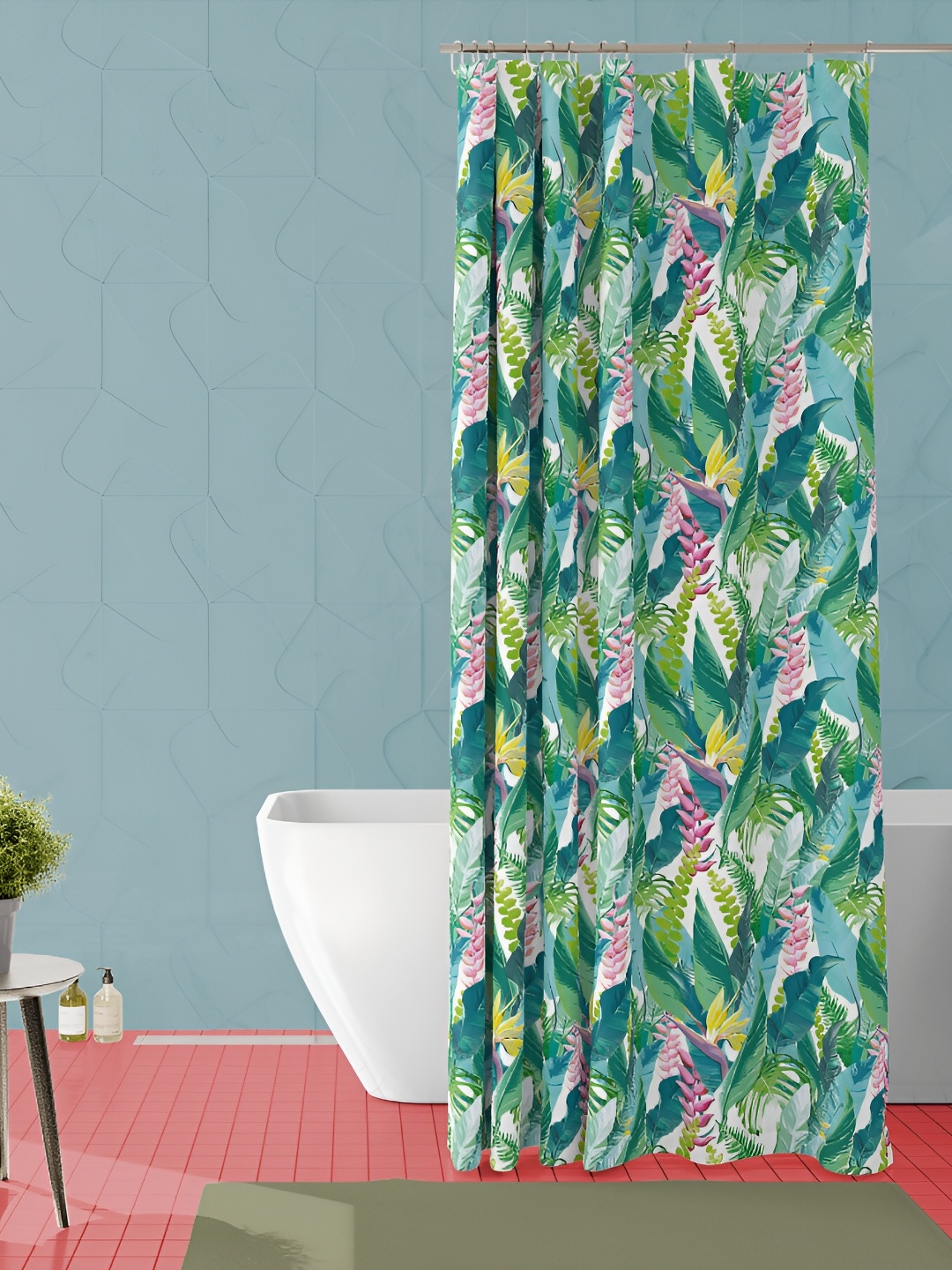 

ArtzFolio White & Green Printed Waterproof Shower Curtain