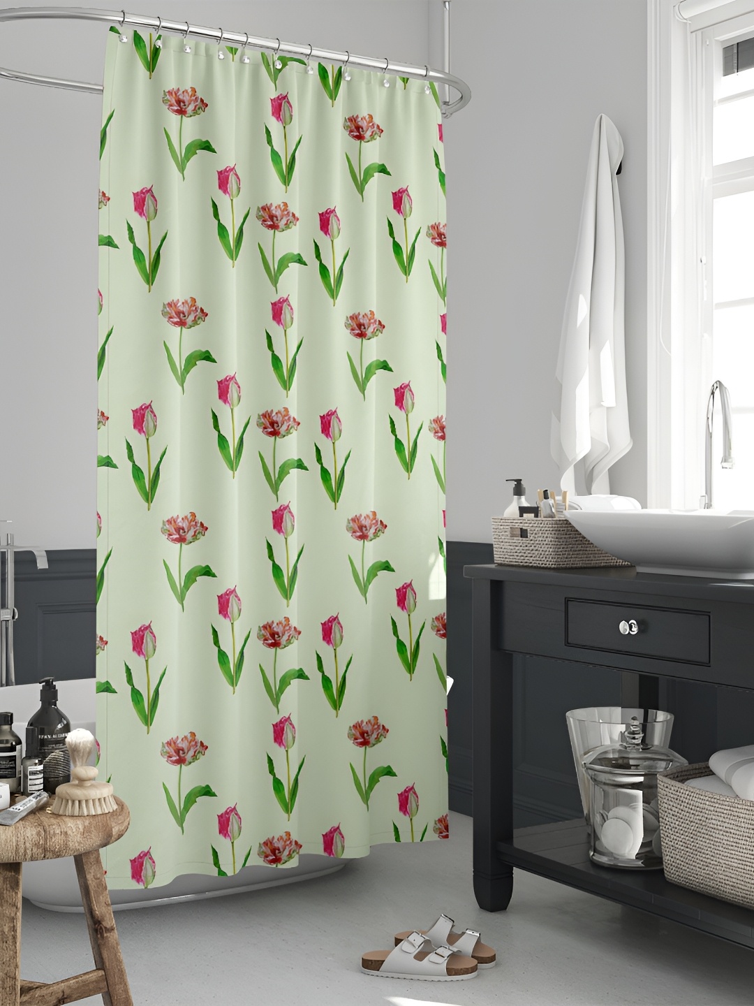 

ArtzFolio Off White & Pink Printed Waterproof Shower Curtains
