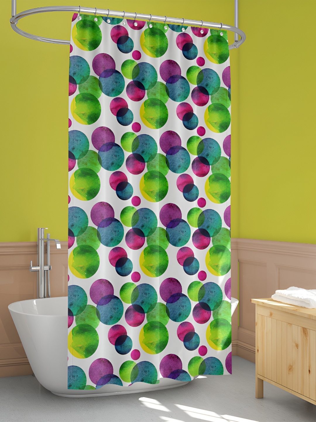 

ArtzFolio White & Green Polka Dot Printed Waterproof Shower Curtains