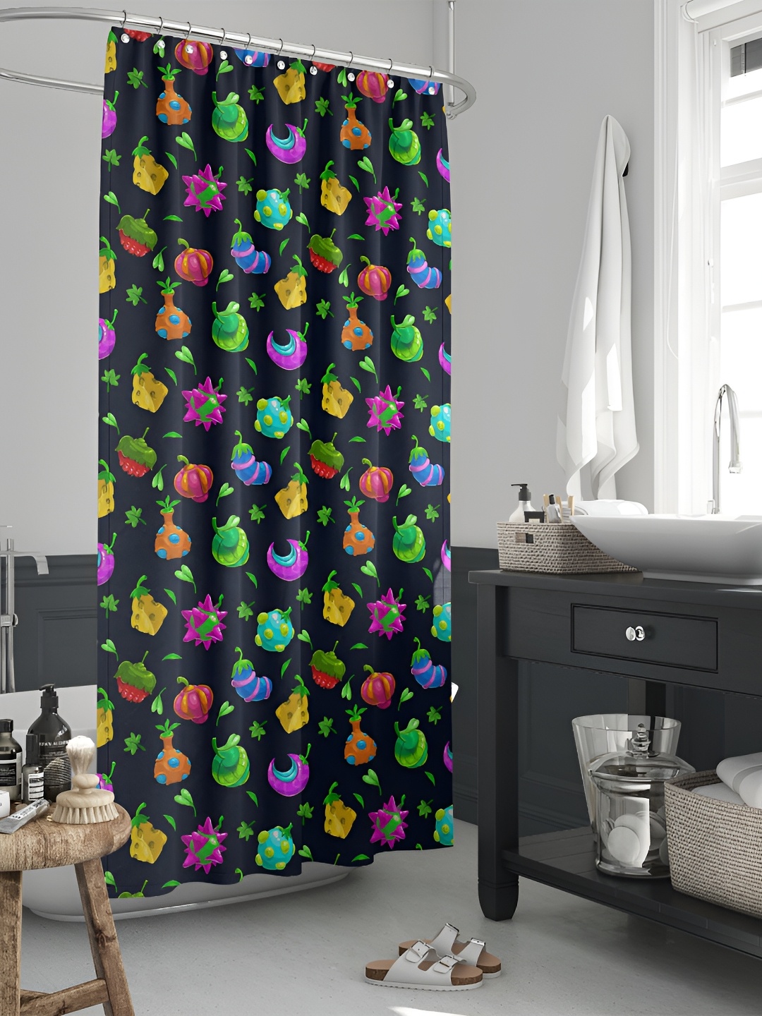 

ArtzFolio Black & Green Printed Waterproof Shower Curtain