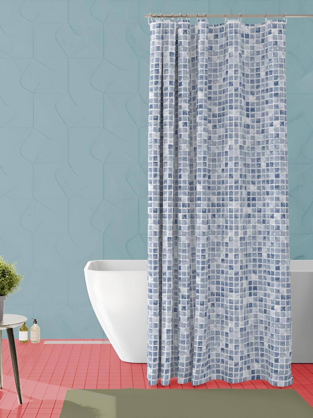 

ArtzFolio Grey & Blue Printed Waterproof Shower Curtains