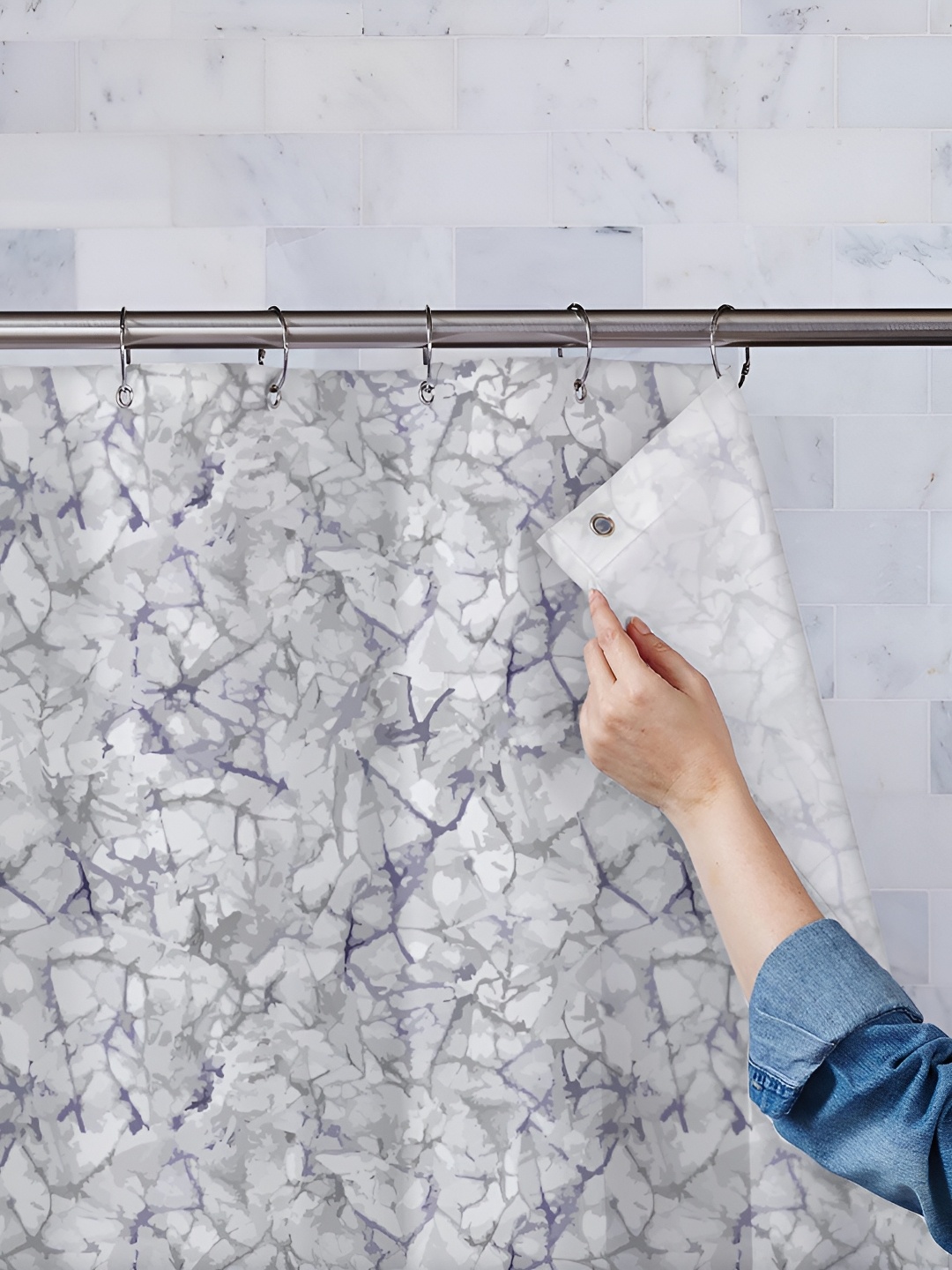 

ArtzFolio Grey & White Printed Waterproof Shower Curtains