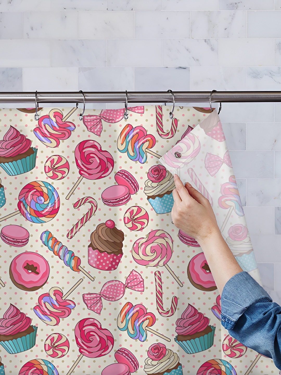 

ArtzFolio Pink & White Printed Waterproof Shower Curtains