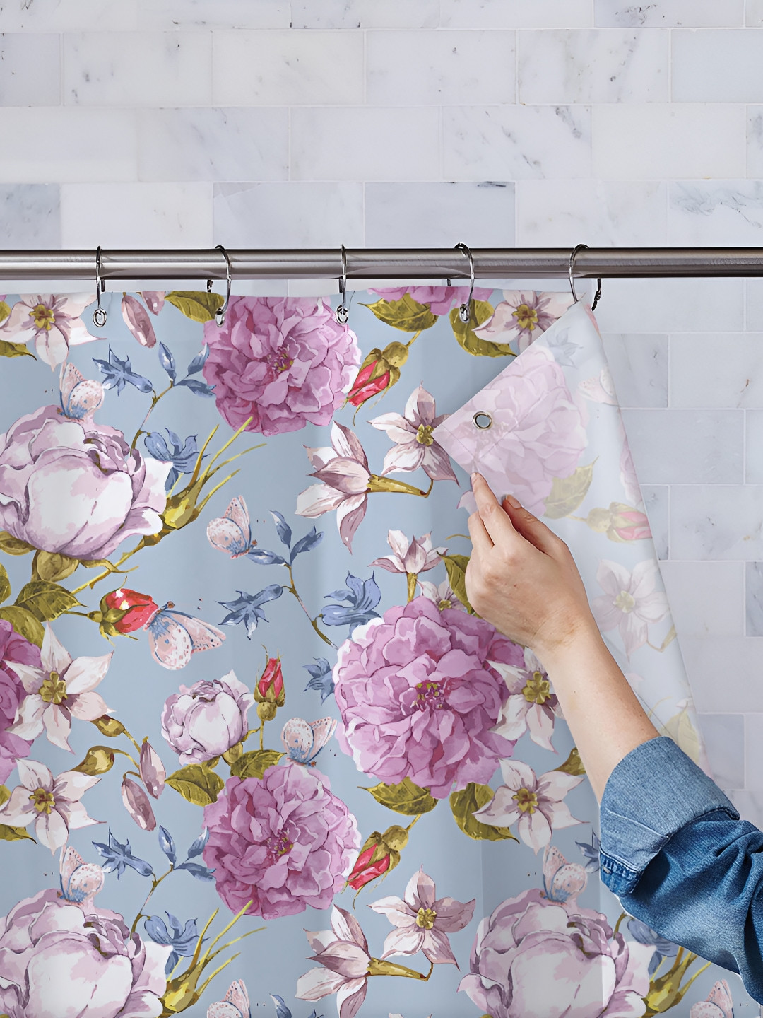 

ArtzFolio Blue & Purple Printed Waterproof Shower Curtains