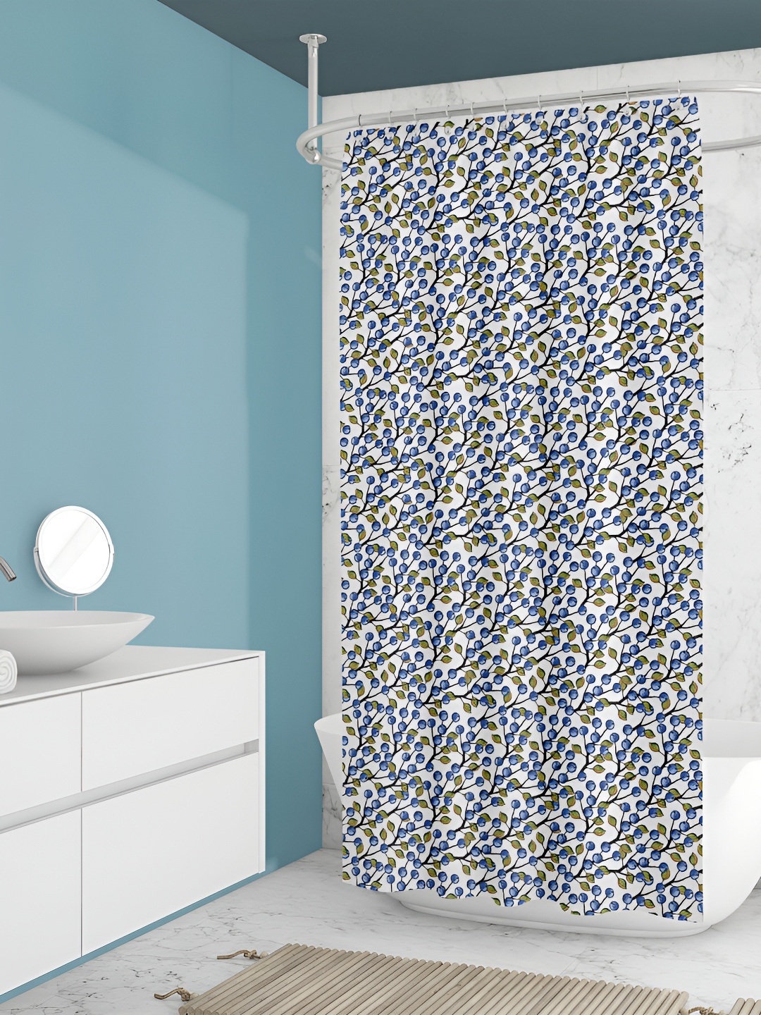 

ArtzFolio White & Blue Printed Waterproof Shower Curtains