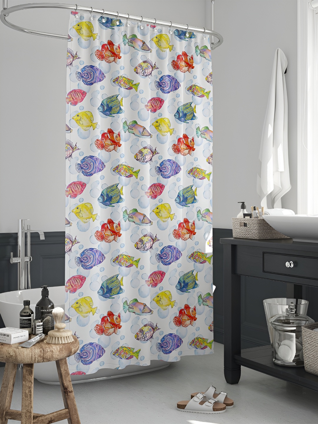 

ArtzFolio White & Yellow Printed Waterproof Shower Curtains