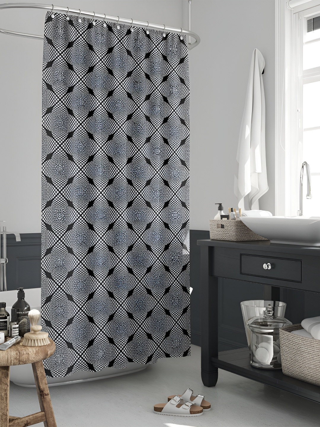 

ArtzFolio Black & White Geometric Printed Waterproof Shower Curtain