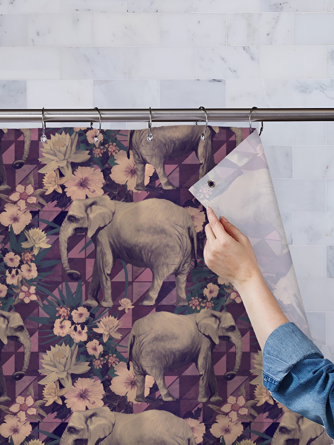 

ArtzFolio Purple & Grey Printed Waterproof Shower Curtains