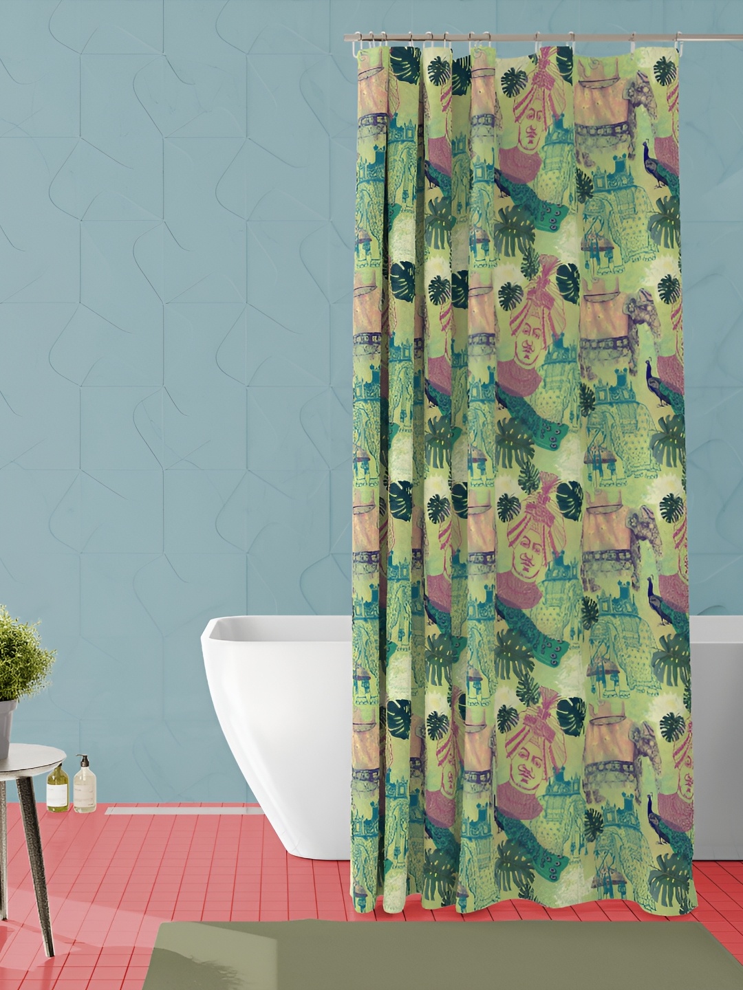 

ArtzFolio Green & Pink Printed Waterproof Shower Curtain