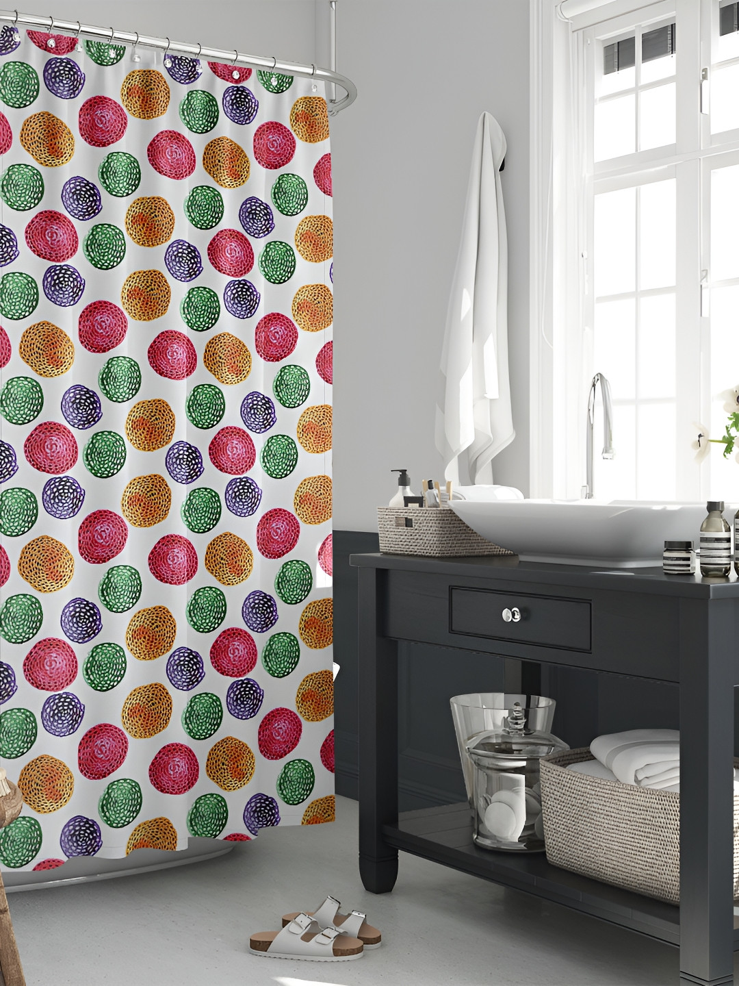 

ArtzFolio White & Green Printed Waterproof Shower Curtain