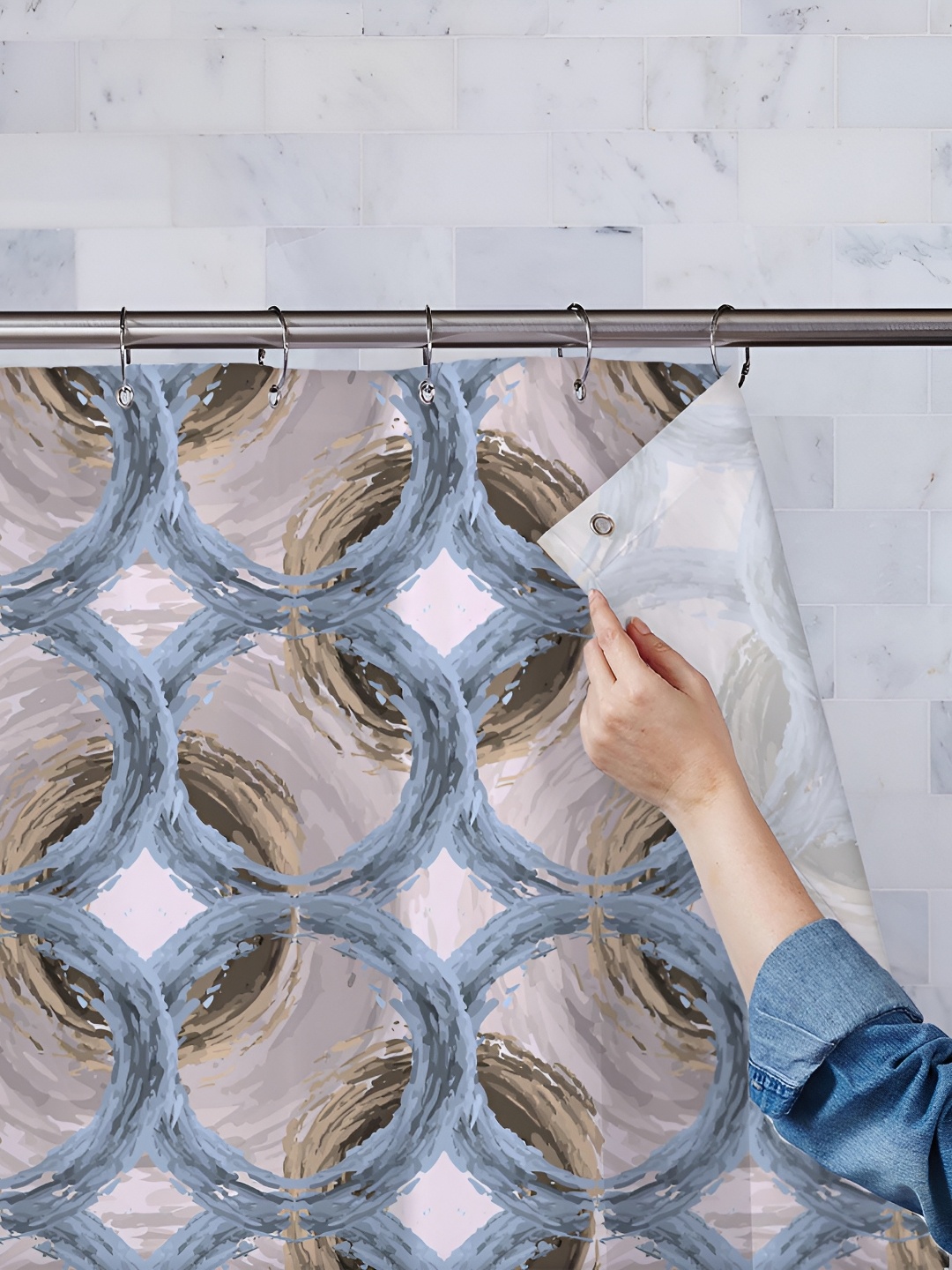 

ArtzFolio Grey & Blue Printed Waterproof Shower Curtains