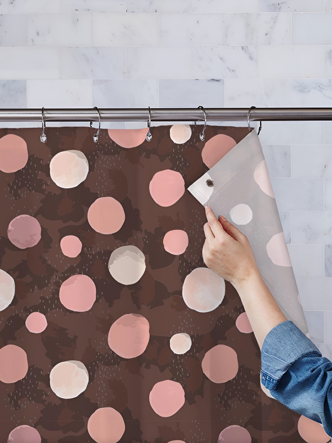 

ArtzFolio Brown & Pink Printed Waterproof Shower Curtains