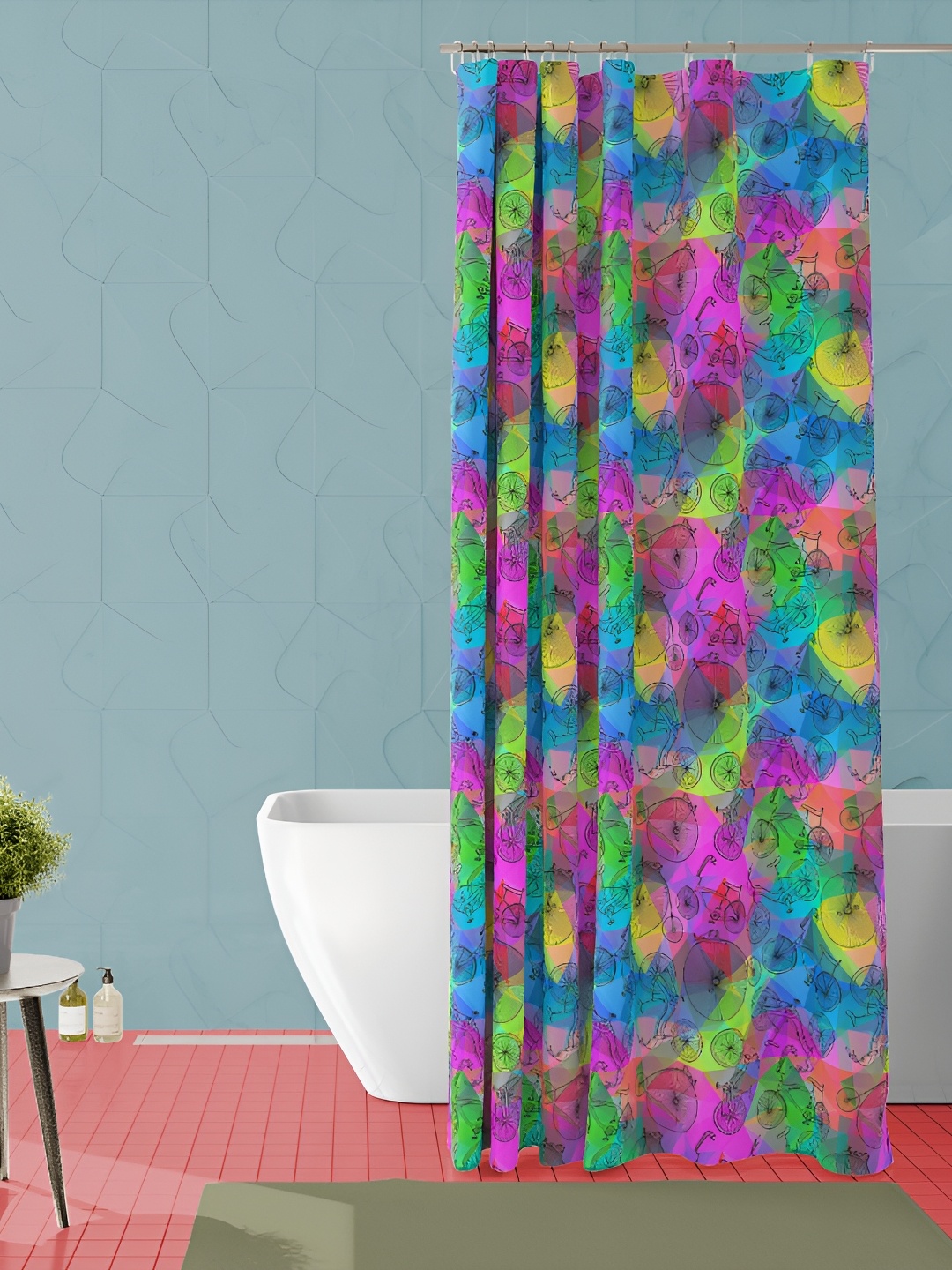 

ArtzFolio Pink & Blue Printed Waterproof Shower Curtain