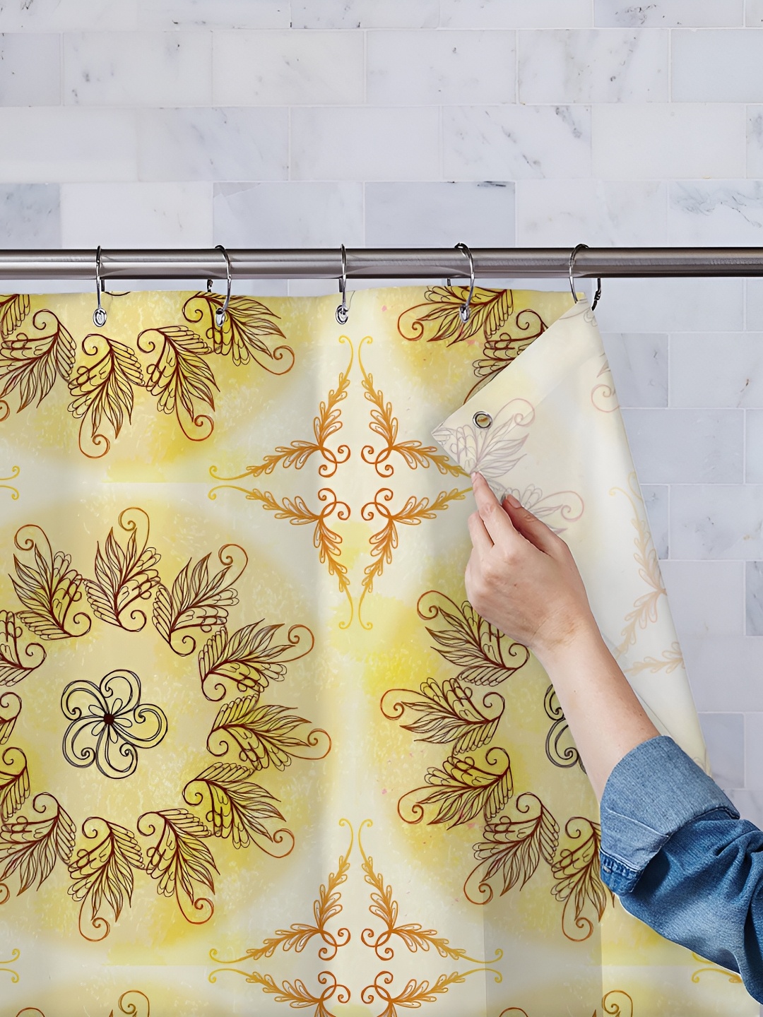 

ArtzFolio Yellow & Brown Printed Waterproof Shower Curtains