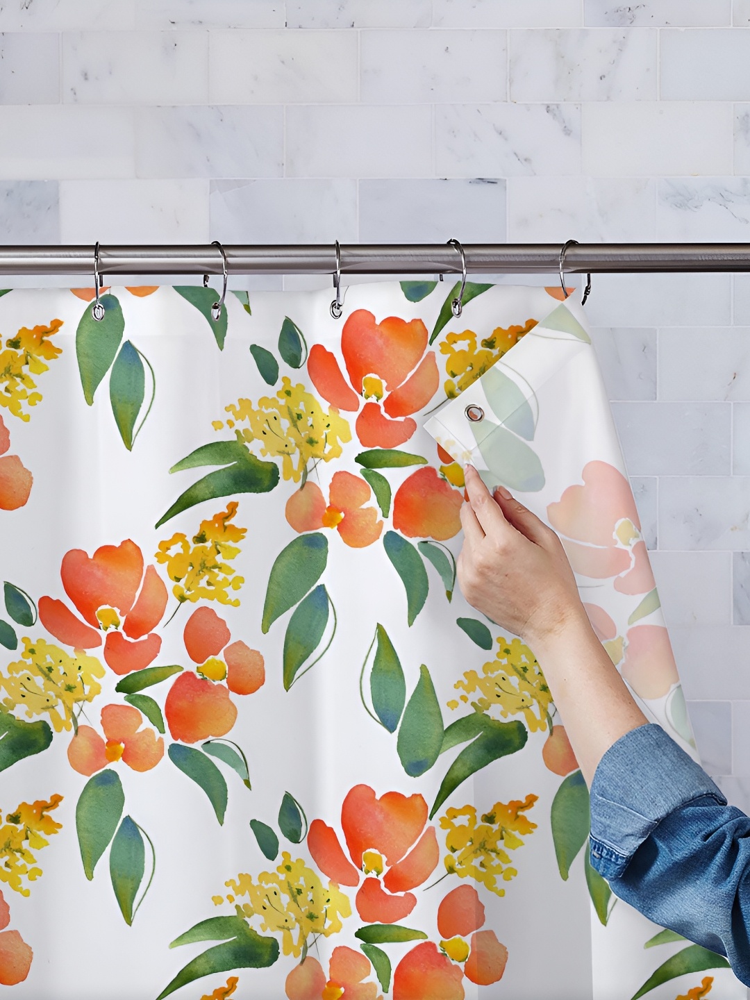 

ArtzFolio White & Red Floral Printed Waterproof Shower Curtains
