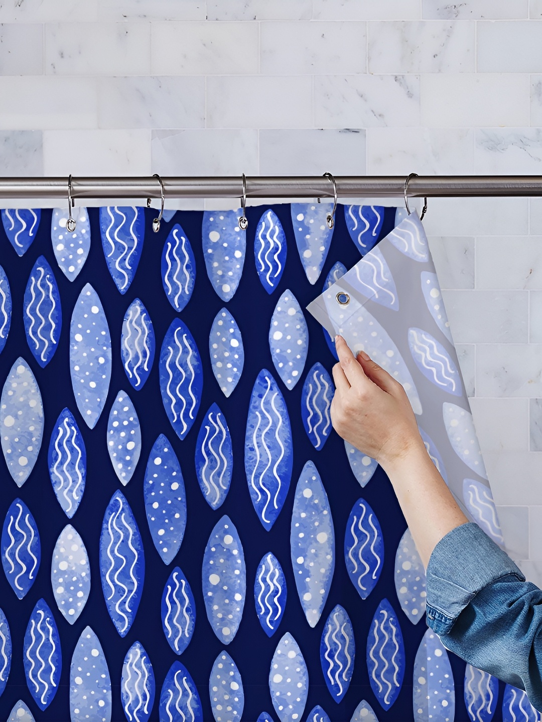 

ArtzFolio Navy Blue & Blue Printed Waterproof Shower Curtains