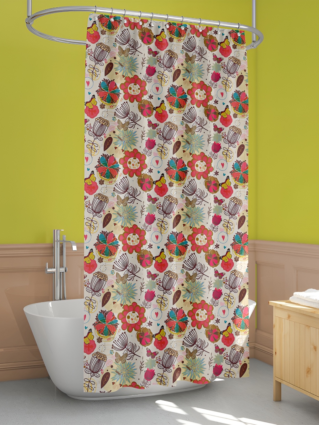 

ArtzFolio Red & Blue Printed Waterproof Shower Curtains, White