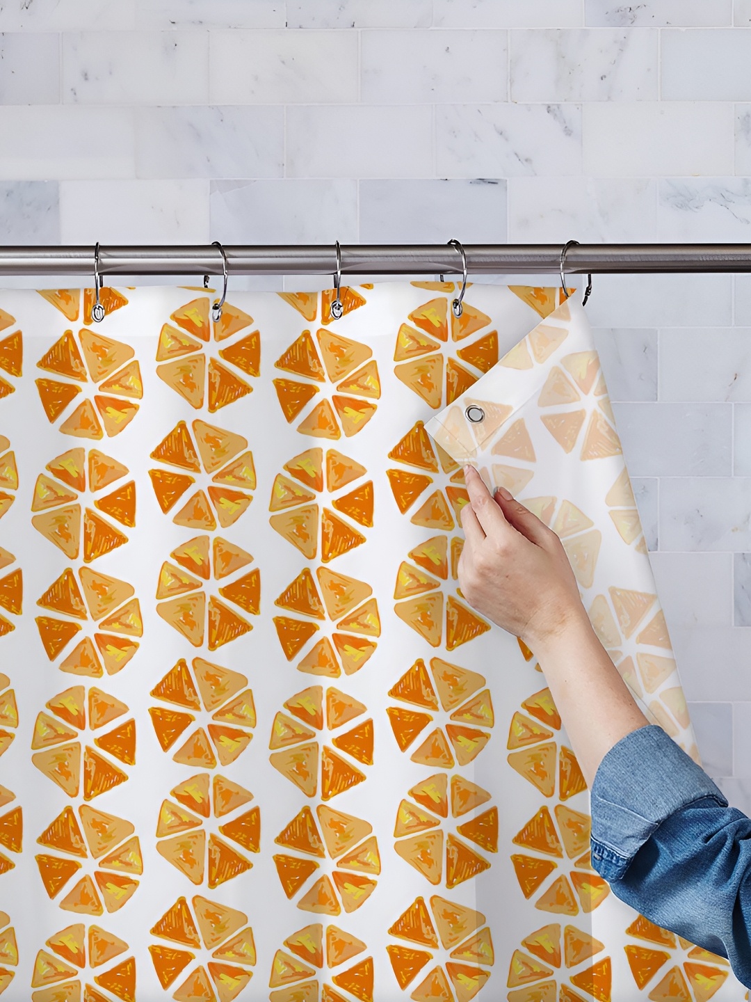 

ArtzFolio White & Orange Colored Printed Waterproof Shower Curtains