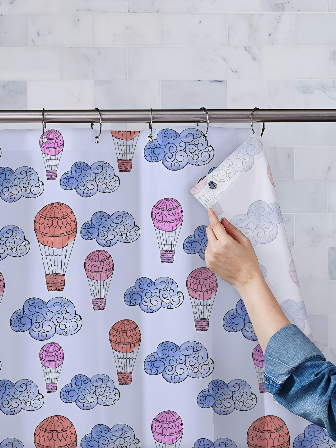 

ArtzFolio White & Blue Printed Waterproof Shower Curtains