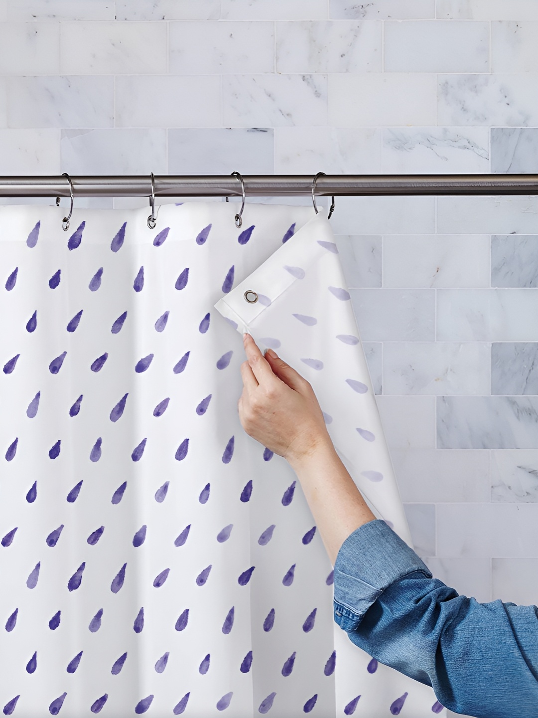 

ArtzFolio White & Blue Printed Waterproof Shower Curtains