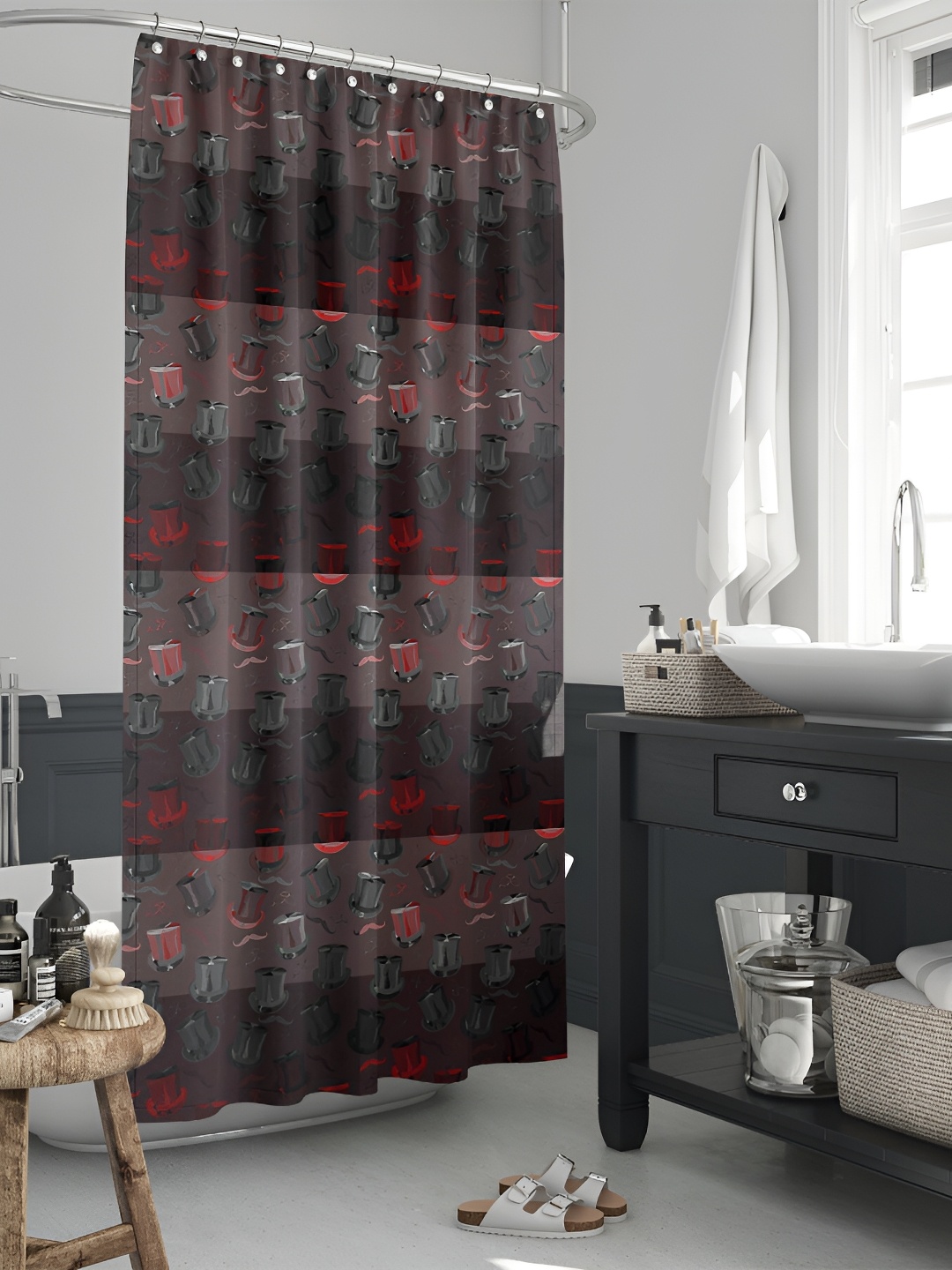 

ArtzFolio Grey & Red Printed Waterproof Shower Curtains