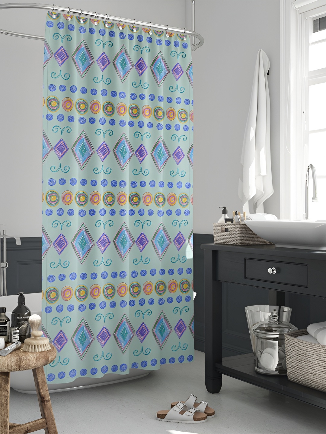 

ArtzFolio Green & Blue Printed Waterproof Shower Curtains