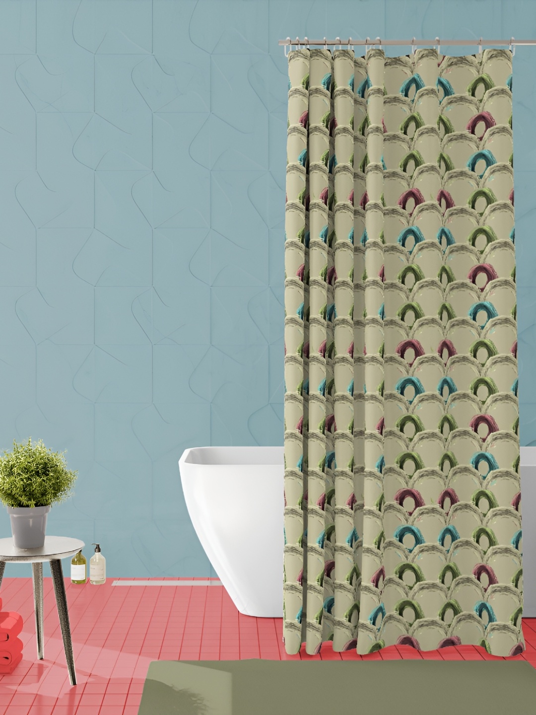 

ArtzFolio Blue & Beige Printed Waterproof Shower Curtains