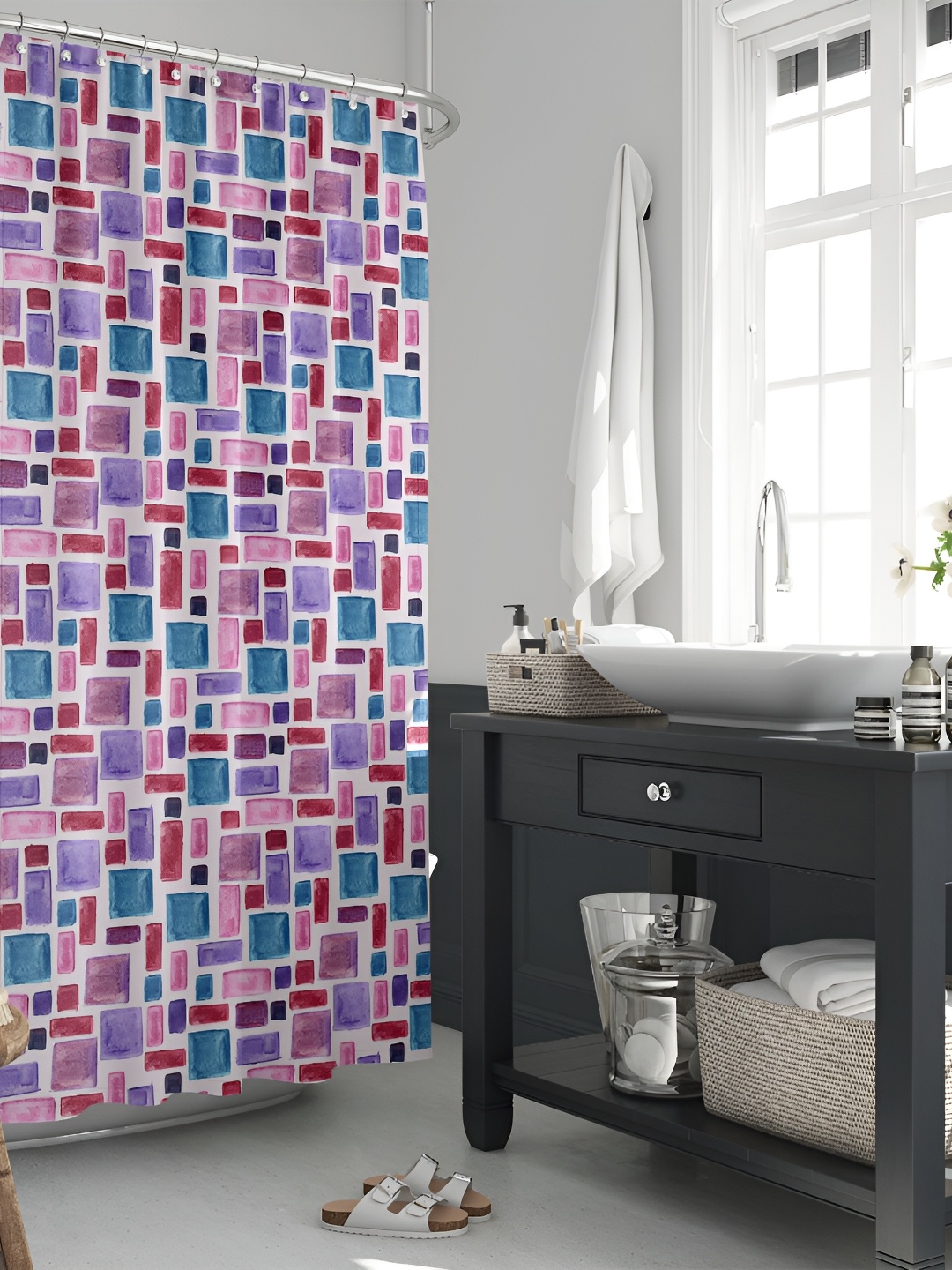 

ArtzFolio White & Purple Printed Waterproof Shower Curtain