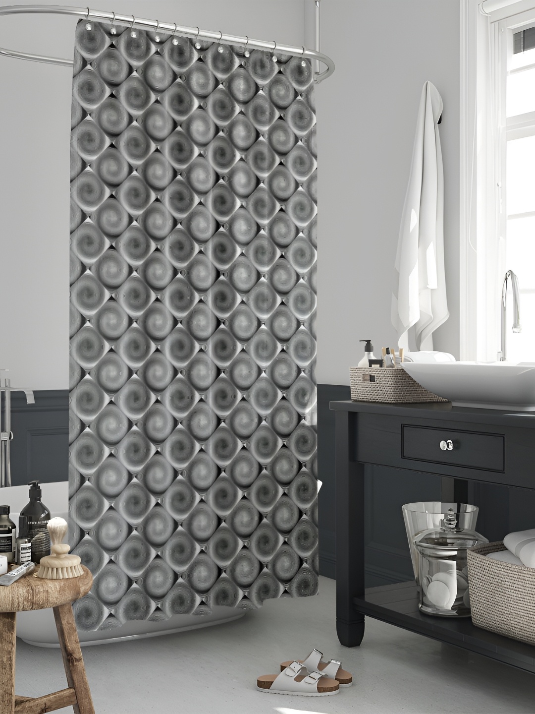 

ArtzFolio Black & White Geometric Printed Waterproof Shower Curtain