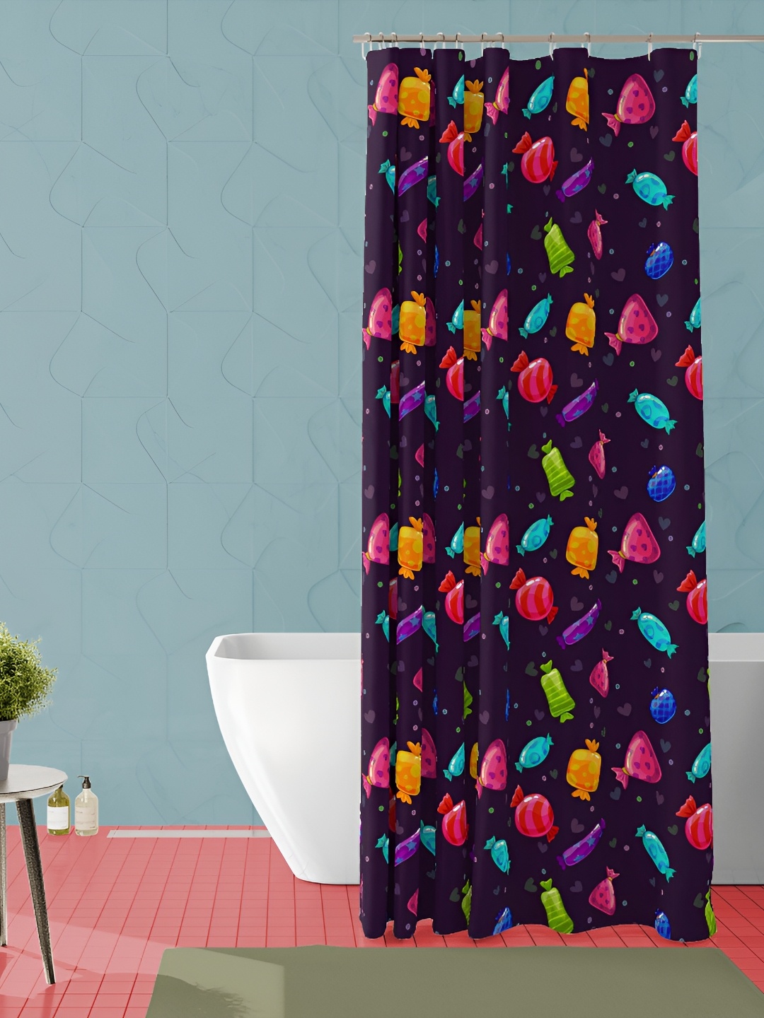 

ArtzFolio Navy Blue & Pink Printed Waterproof Shower Curtains