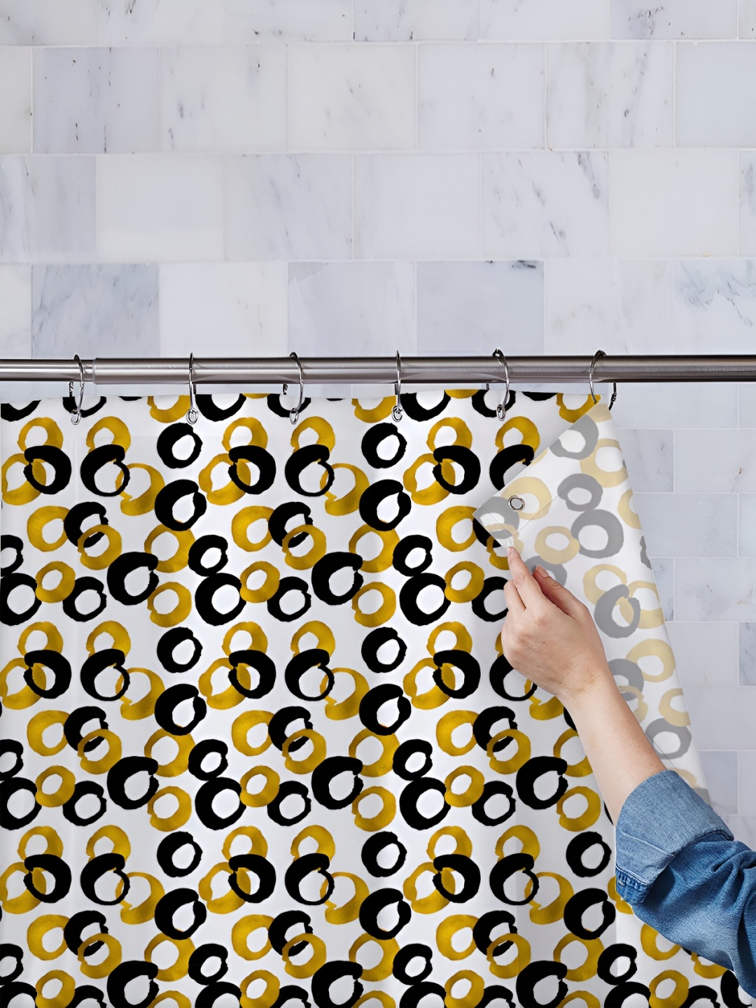 

ArtzFolio White & Black Printed Waterproof Shower Curtains