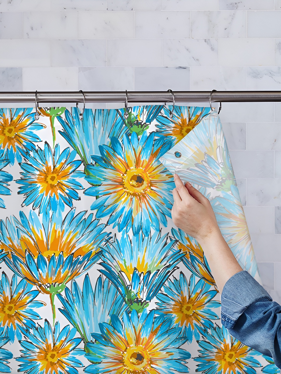 

ArtzFolio Blue & Yellow Printed Waterproof Shower Curtains