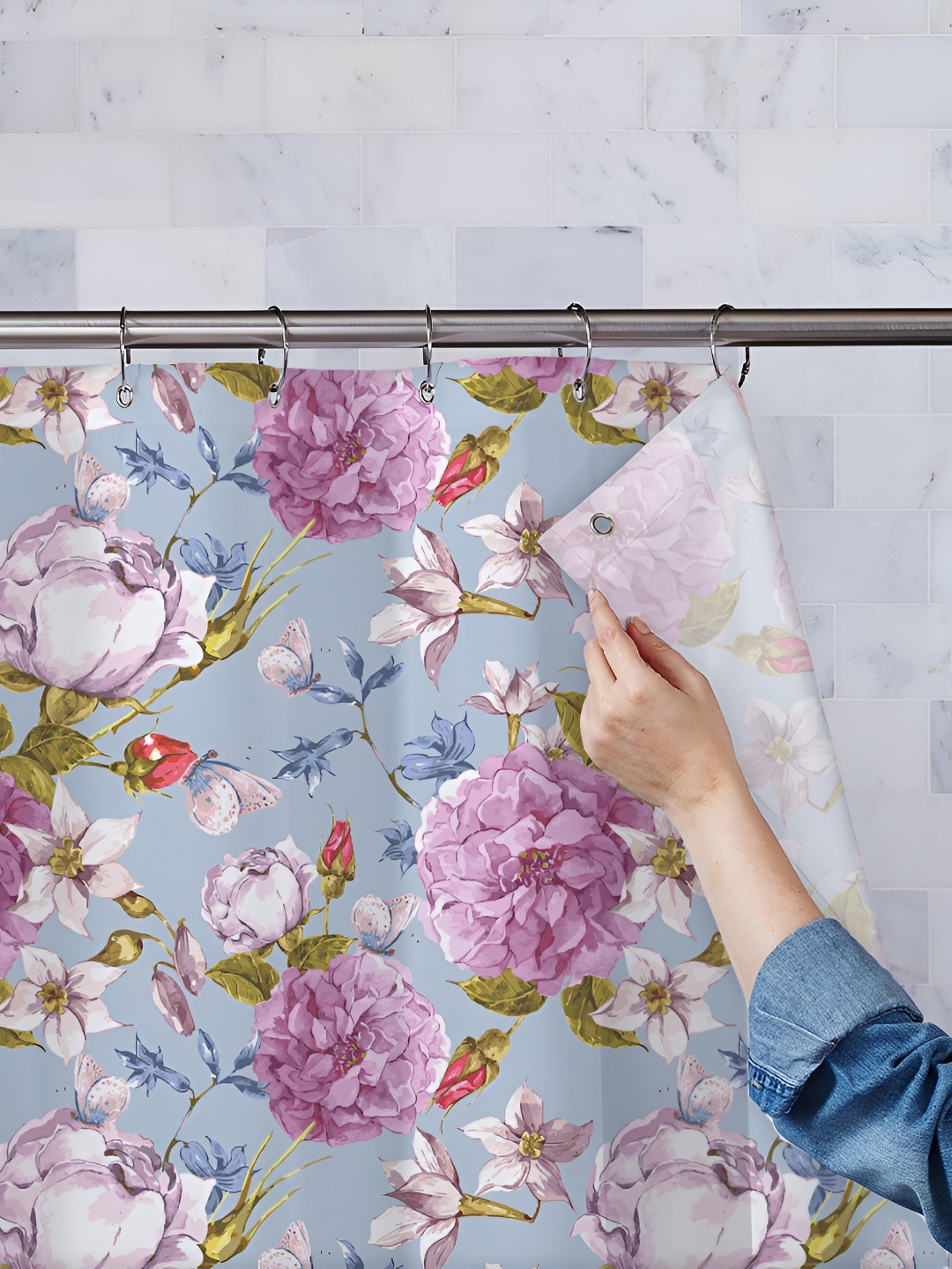 

ArtzFolio Blue & Purple Printed Waterproof Shower Curtains