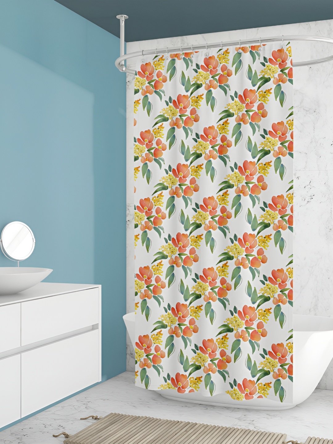 

ArtzFolio White & Orange-colored Printed Waterproof Shower Curtain